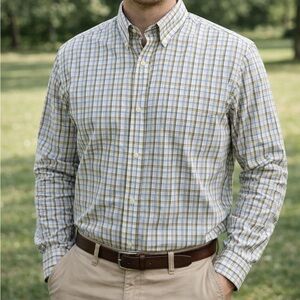 Eddie Bauer Men's Checkered Button-Down Shirt - Green and Blue